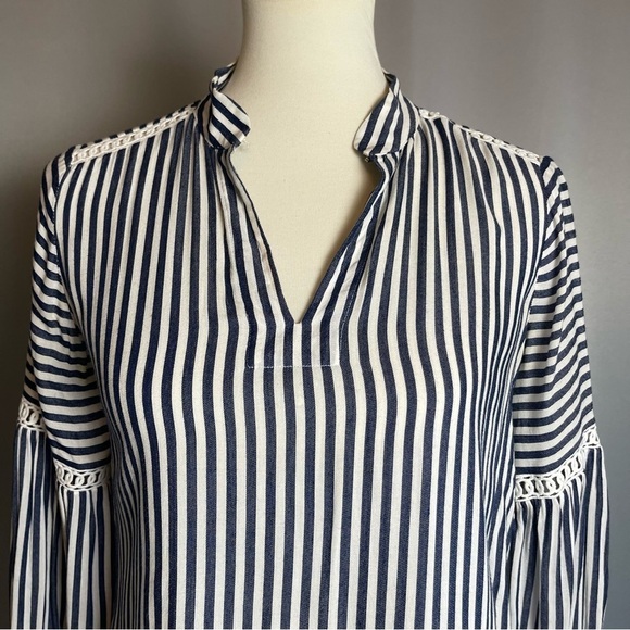 Ann Taylor Navy White Striped Balloon Sleeve Top Blouse - Size XXSP - Picture 3 of 15